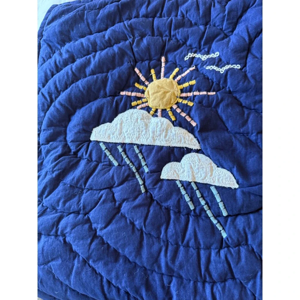 Pottery Barn Kids Pillow Shams Set of‎ 2 Navy Blue EUC Quilted Celestial Sun